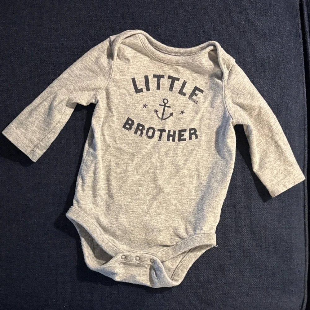 Baby GAP Gray 'Little Brother' Anchor Long sleeve Onesie Bodysuit Size 3-6 Month